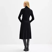 Maia Womens Long Sleeve Belted Midi Sweater Dress