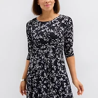 Perceptions Womens 3/4 Sleeve Floral Midi Fit + Flare Dress