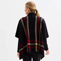 Black Label by Evan-Picone Womens Mock Neck Elbow Sleeve Zipper Cardigan