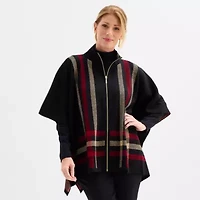 Black Label by Evan-Picone Womens Mock Neck Elbow Sleeve Zipper Cardigan