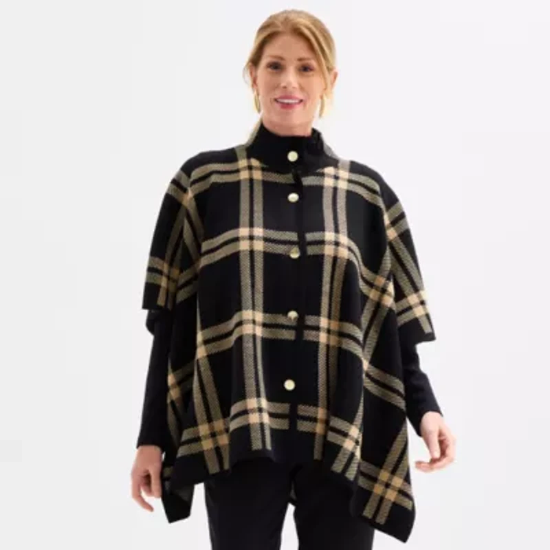 Black Label by Evan-Picone Womens Mock Neck 3/4 Sleeve Button Cardigan