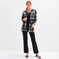 Black Label by Evan-Picone Womens Hooded Long Sleeve Open Front Cardigan