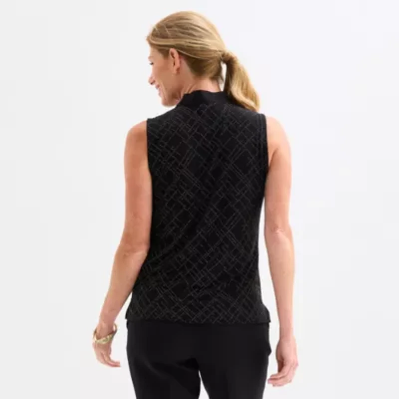 Black Label by Evan-Picone Womens Sleeveless Embellished Blouse