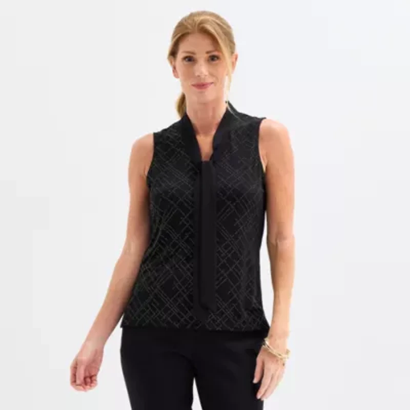Black Label by Evan-Picone Womens Sleeveless Embellished Blouse