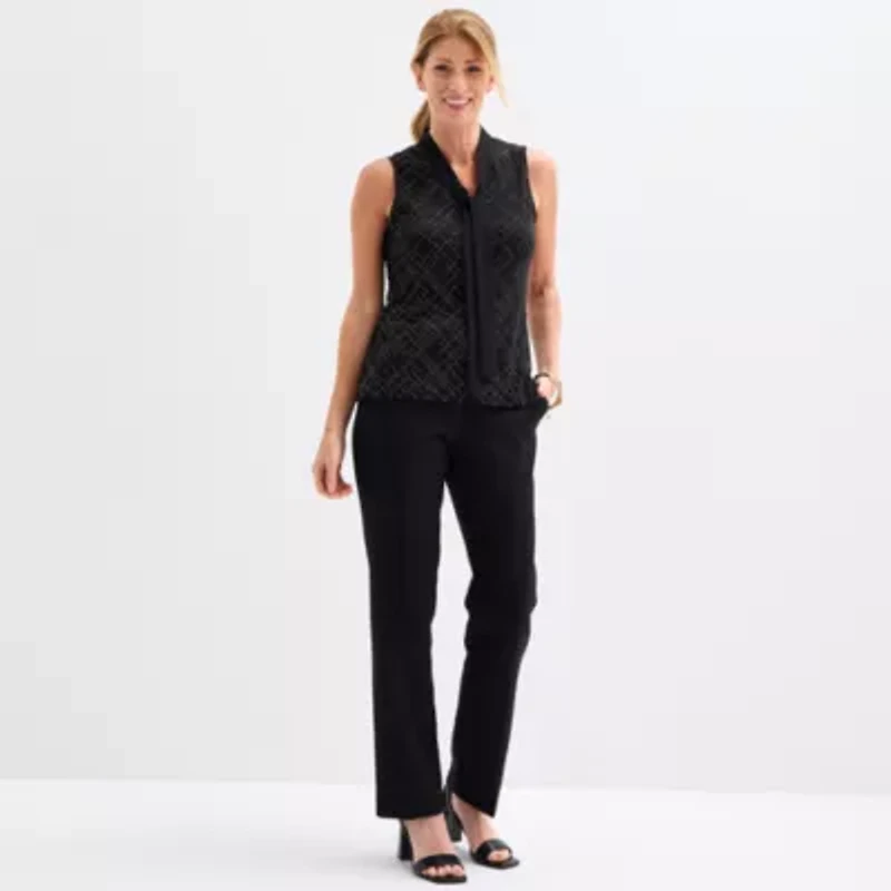 Black Label by Evan-Picone Womens Sleeveless Embellished Blouse