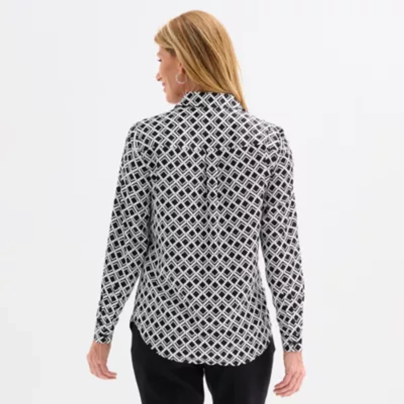 Black Label by Evan-Picone Womens Long Sleeve Satin Blouse