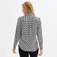 Black Label by Evan-Picone Womens Long Sleeve Satin Blouse