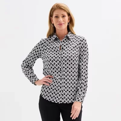 Black Label by Evan-Picone Womens Long Sleeve Satin Blouse