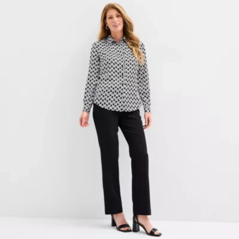 Black Label by Evan-Picone Womens Long Sleeve Satin Blouse