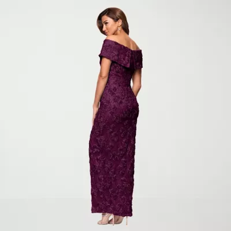 DJ Jaz Off The Shoulder Womens Lace Short Sleeve Evening Gown