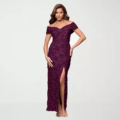 DJ Jaz Off The Shoulder Womens Lace Short Sleeve Evening Gown
