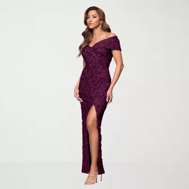 DJ Jaz Off The Shoulder Womens Lace Short Sleeve Evening Gown