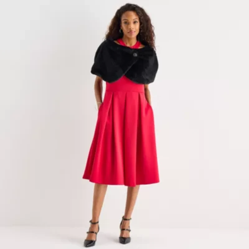 Danny & Nicole Womens Faux Fur Shrug
