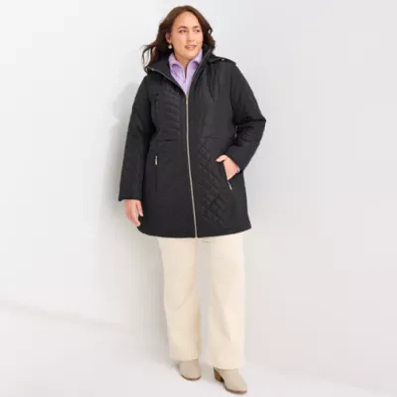 Gallery Womens Hooded Midweight Plus Quilted Jacket