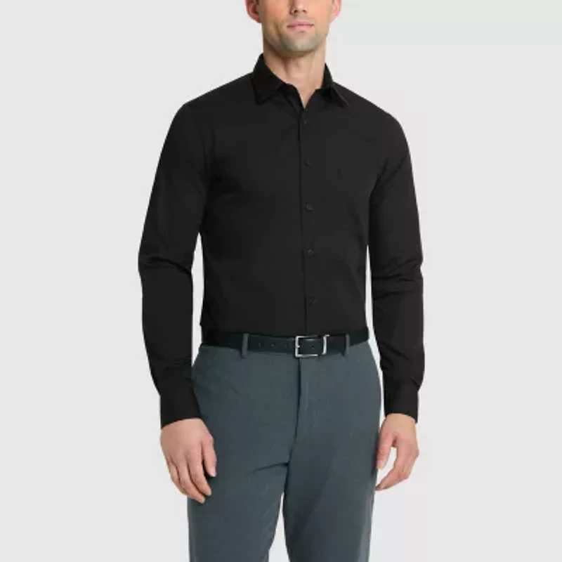 Van Heusen Fitted Wrinkle Free Poplin Mens Long Sleeve Dress Shirt