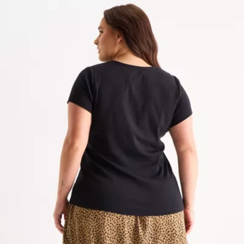 St. John's Bay Womens Plus Crew Neck Short Sleeve T-Shirt