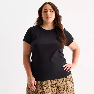 St. John's Bay Womens Plus Crew Neck Short Sleeve T-Shirt