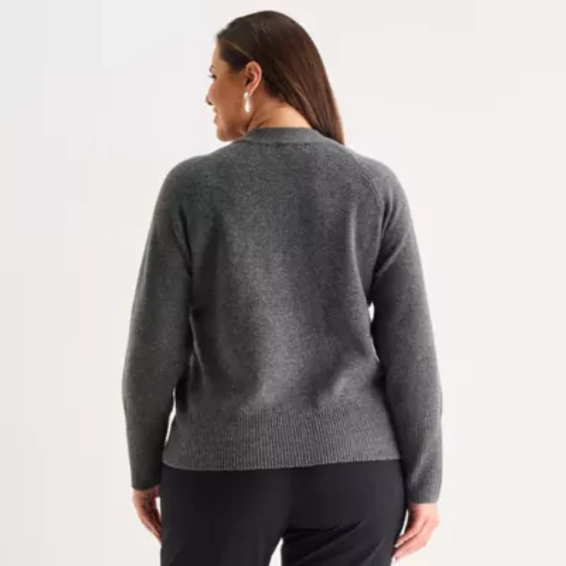 Liz Claiborne Plus Womens Crew Neck Long Sleeve Pullover Sweater