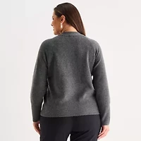 Liz Claiborne Plus Womens Crew Neck Long Sleeve Pullover Sweater