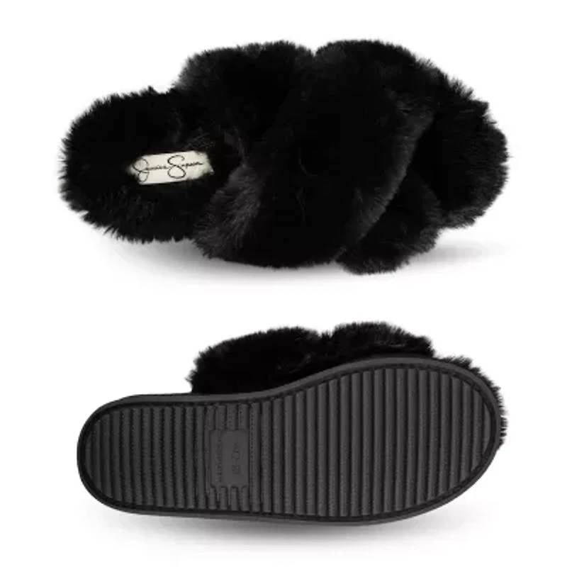 Jessica Simpson High Plush Cross Womens Slip-On Slippers