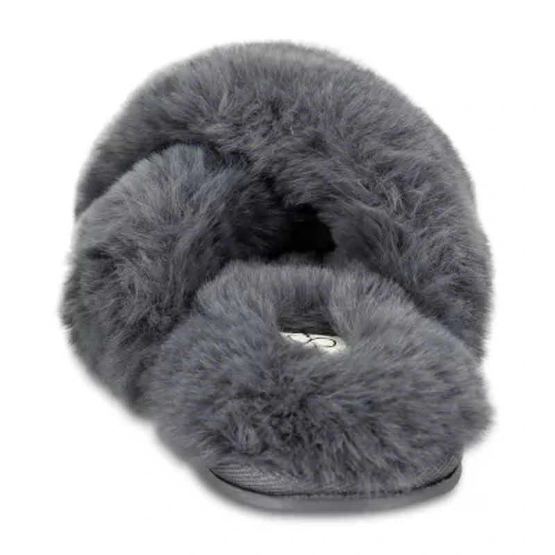 JS Jessica Simpson High Plush Cross Womens Slip-On Slippers