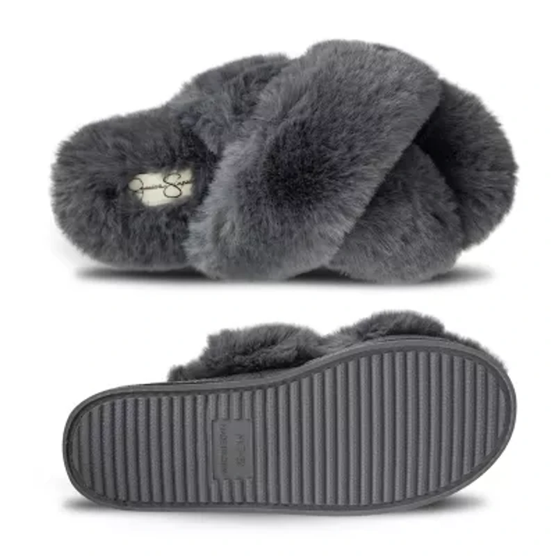 JS Jessica Simpson High Plush Cross Womens Slip-On Slippers