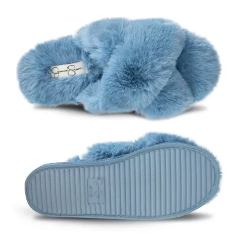 Jessica Simpson High Plush Cross Womens Slip-On Slippers