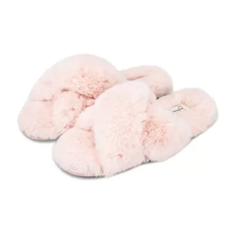 JS Jessica Simpson High Plush Cross Womens Slip-On Slippers