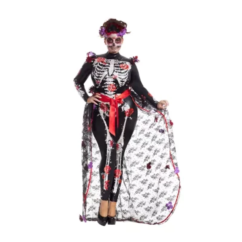 Womens Plus Rose Day Of Dead Costume