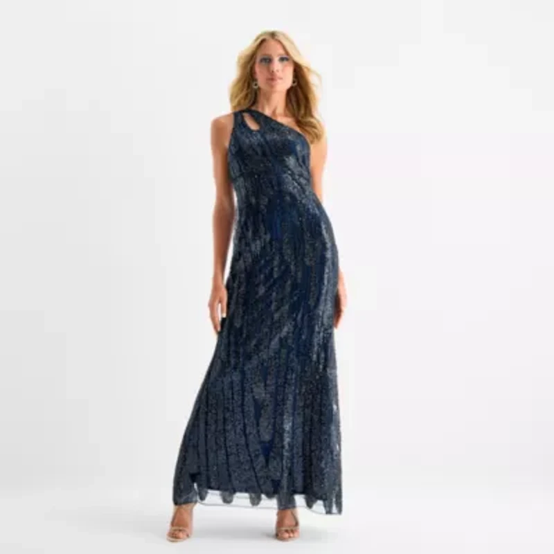 Bob Mackie Womens Sleeveless Beaded Evening Gown