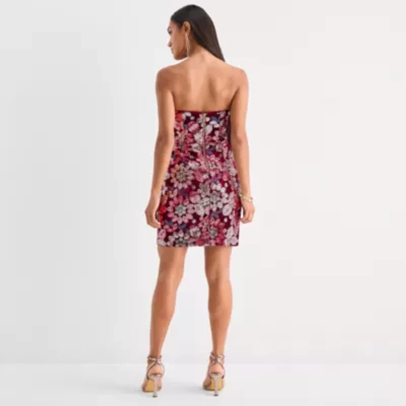 Bob Mackie Womens Sequin Sleeveless Floral Sheath Dress