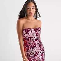 Bob Mackie Womens Sequin Sleeveless Floral Sheath Dress