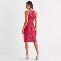 Bob Mackie Womens Sequin Sleeveless Midi Sheath Dress