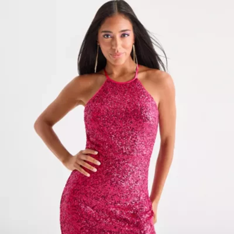 Bob Mackie Womens Sequin Sleeveless Midi Sheath Dress