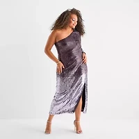 Bob Mackie Womens Plus Long Sleeve Sequin Evening Gown