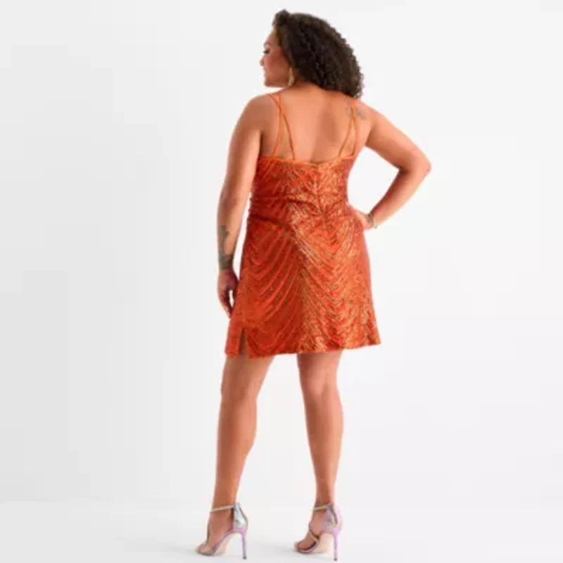 Bob Mackie Womens Sequin Sleeveless Plus Sheath Dress