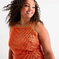 Bob Mackie Womens Sequin Sleeveless Plus Sheath Dress