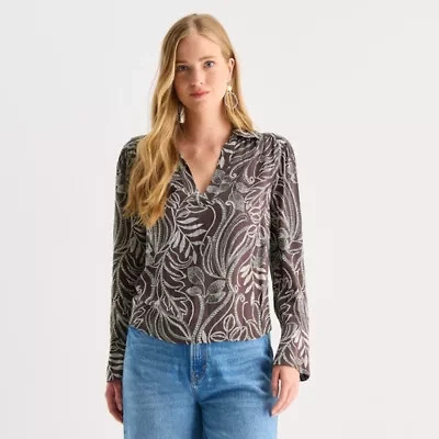 a.n.a Womens V Neck Long Sleeve Tall Blouse