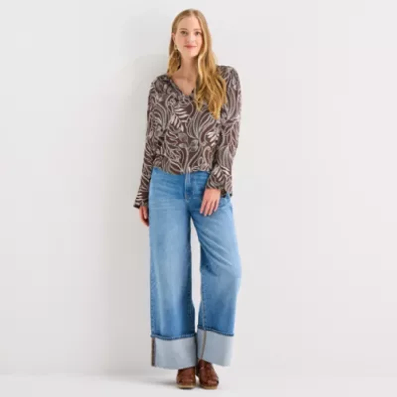 a.n.a Womens Tall Long Sleeve Blouse