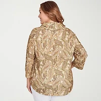Hearts Of Palm Plus Womens Cowl Neck 3/4 Sleeve Tunic Top
