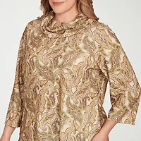 Hearts Of Palm Plus Womens Cowl Neck 3/4 Sleeve Tunic Top