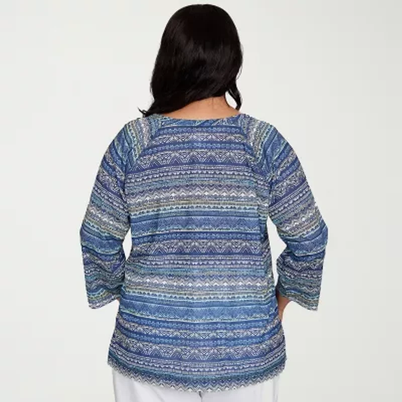 Hearts Of Palm Womens Round Neck 3/4 Sleeve Plus T-Shirt