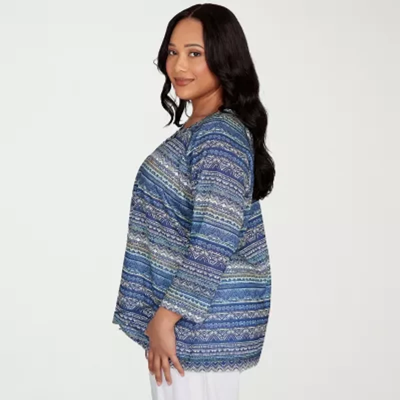 Hearts Of Palm Womens Round Neck 3/4 Sleeve Plus T-Shirt