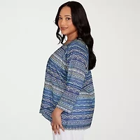 Hearts Of Palm Womens Round Neck 3/4 Sleeve Plus T-Shirt