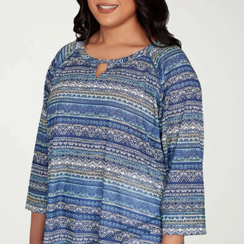 Hearts Of Palm Womens Round Neck 3/4 Sleeve Plus T-Shirt
