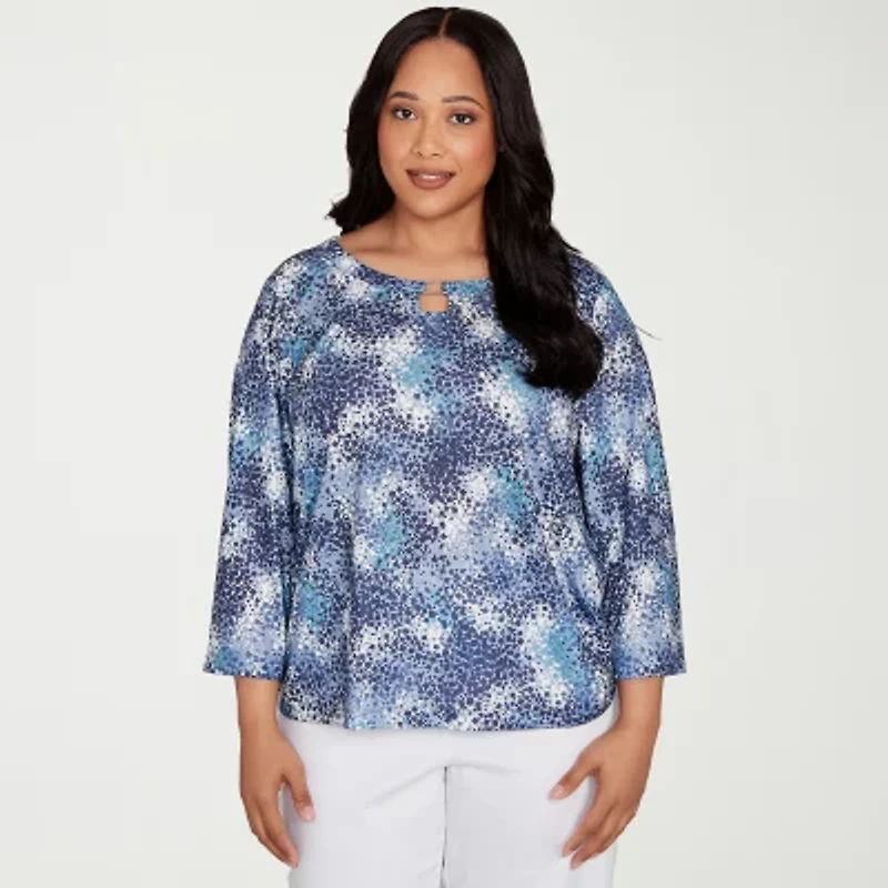 Hearts Of Palm Womens Round Neck 3/4 Sleeve Plus T-Shirt