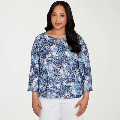 Hearts Of Palm Womens Round Neck 3/4 Sleeve Plus T-Shirt