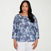 Hearts Of Palm Womens Round Neck 3/4 Sleeve Plus T-Shirt