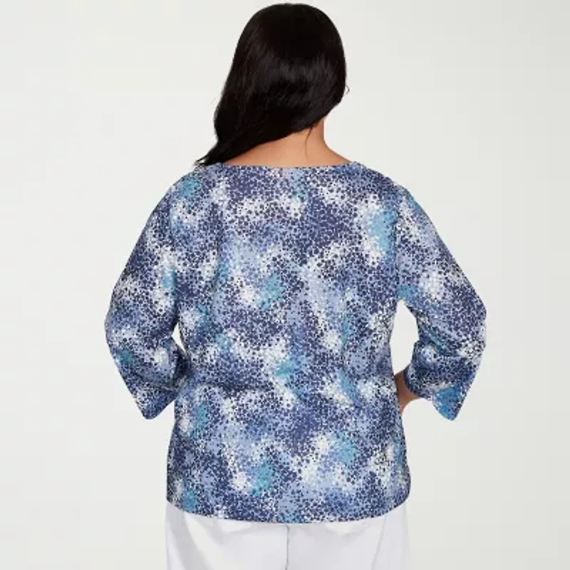 Hearts Of Palm Womens Round Neck 3/4 Sleeve Plus T-Shirt