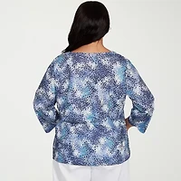 Hearts Of Palm Womens Round Neck 3/4 Sleeve Plus T-Shirt